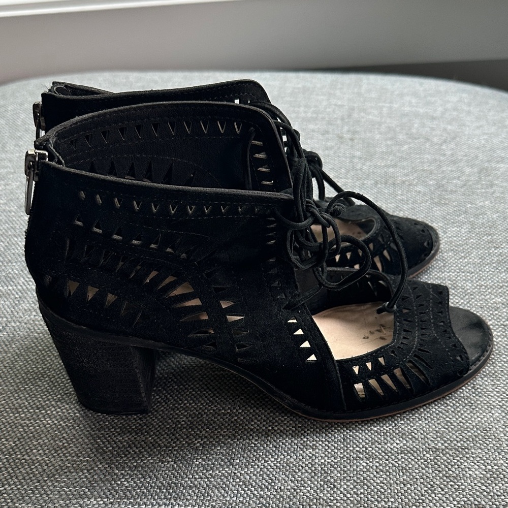 Women's Black Lace-Up Laser Cut Heels